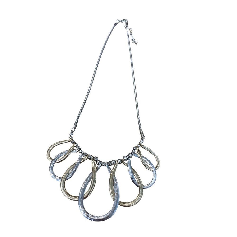 Statement Hammered Mixed Metal silver gold tear drop Necklace SKU 9683